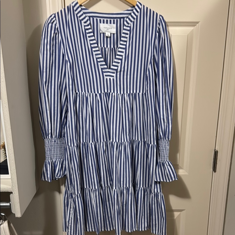 Pomander Place Blue and White Striped Long Sleeve Dress